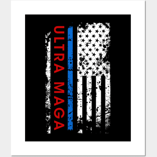 Ultra MAGA Ameracan Flag Red White Blue Posters and Art